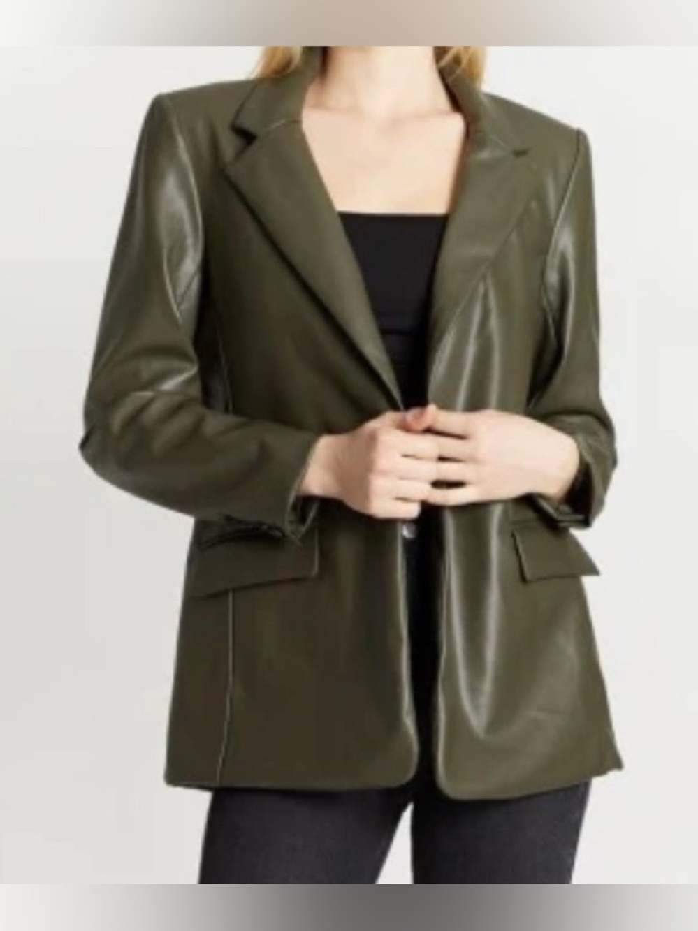 Like New Blank NYC Olive Leather Blazer Small oversized